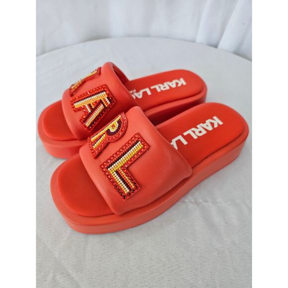 KARL LAGERFELD PARIS Women's Opal Stone Platform Slides Sandals Opal Size 5M - Picture 3 of 7